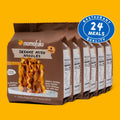 Packaging of Momofuku Sesame Miso Noodles with a yellow background and '24 Meals Quality' badge.