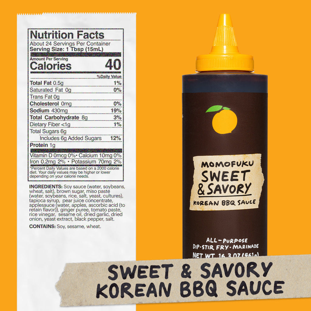 NUTRITION:
Servings: about 24, Serving size 1 tbsp (15mL), Amount Per Serving: Calories 45, Total Fat 1g (1% DV), Sat. Fat 0g (0% DV), Trans Fat 0g, Cholest. 0mg (0% DV), Sodium 440mg (19% DV),Total Carb. 8g (3% DV), Dietary Fiber <1g (2% DV), Total Sugars 6g (Incl. 5g Added Sugars 10% DV), Protein 1g, Vit. D 0mg (0%DV), Calcium 10mg (0%DV), Iron .2mg (2% DV), Potas. 80mg (2% DV)

INGREDIENTS:
soy sauce (water, soybeans, wheat, salt), brown sugar, miso paste (water, soybeans, rice, salt, yeast), tapioca syr