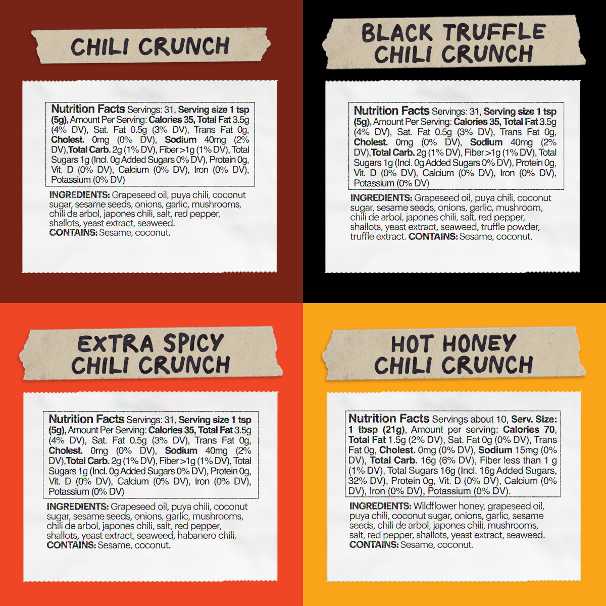 Nutrition panel and ingredient list for Chili Crunches