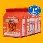 Packaging of Momofuku Spicy Soy Noodles with a yellow background and '24 Meals Quality' badge.