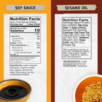 Nutrition panel and ingredient list for Soy Sauce and Sesame Oil