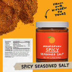 A jar of Spicy Seasoned Salt and Nutrition Facts