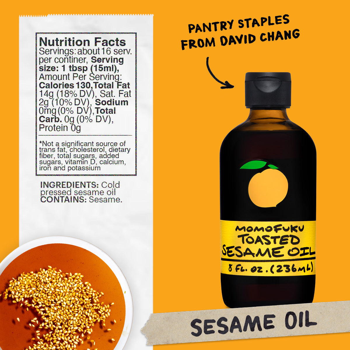 Nutritional and ingredient list for Sesame Oil